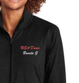 4. SPORT-TEK® Cadet Jacket (Ladies Fit) with RED USA DANCE script logo personalized