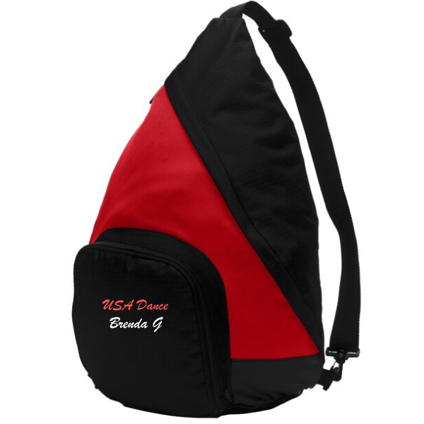 8. Black and Red Shoe Bag / Sling Pack with Red script logo with personalization